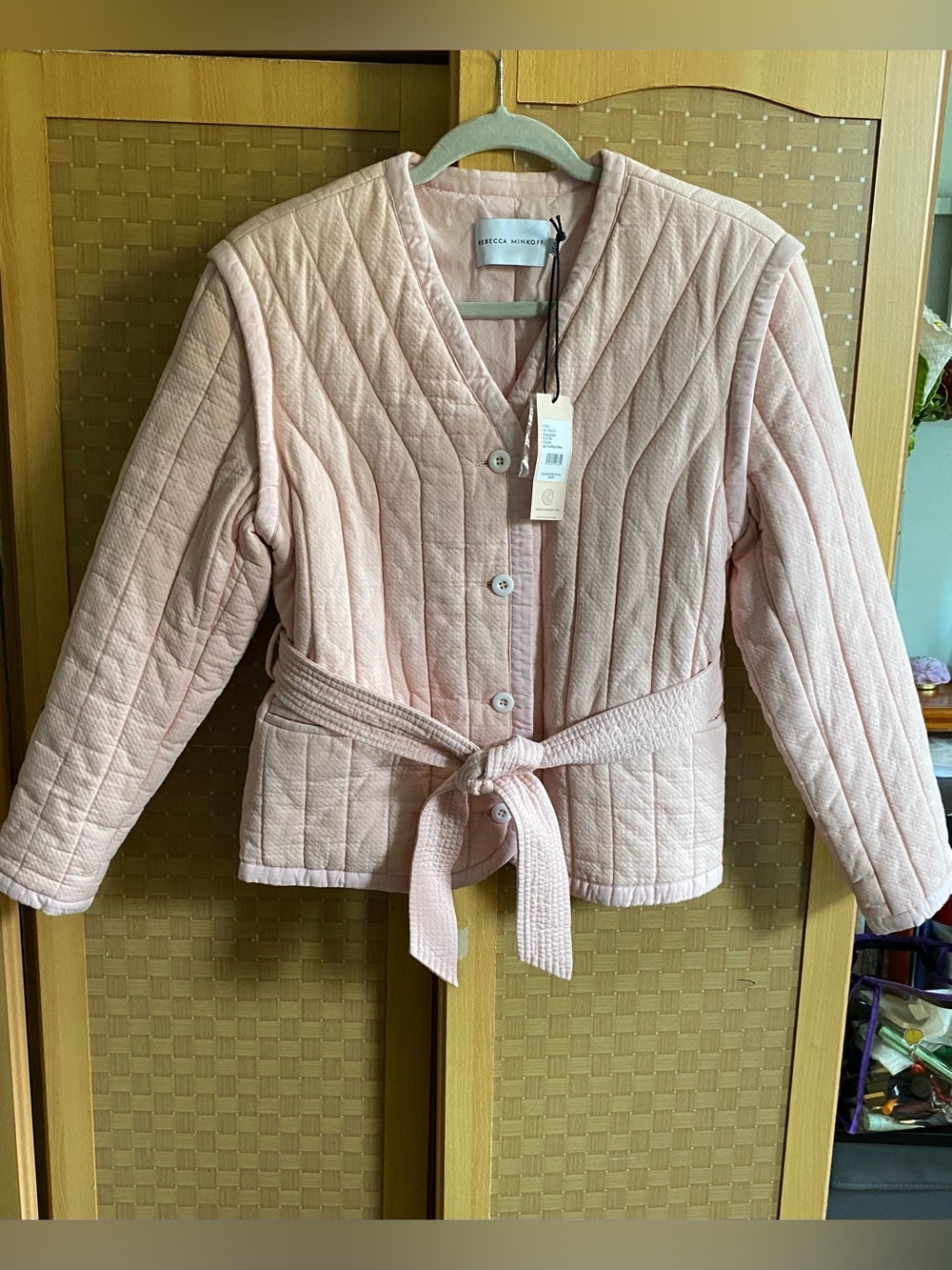 Rebecca Minkoff Blush Quilted Belted Puffer Jacket